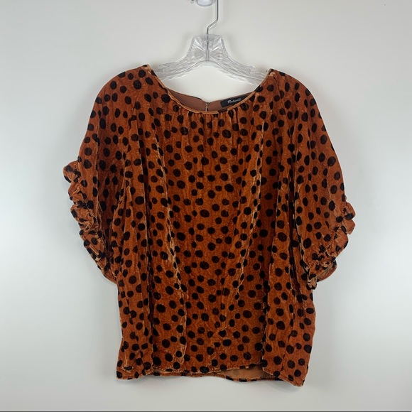 Madewell Tops - Madewell Velour Ruffle Sleeve Blouse Size XL Orange